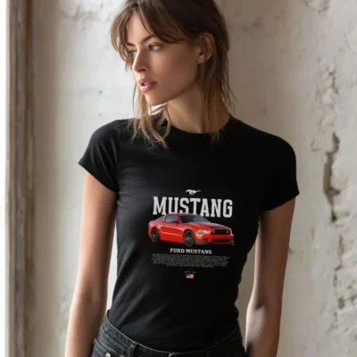 koszulka młodzieżowa damska z nadrukiem ford mustang czarna