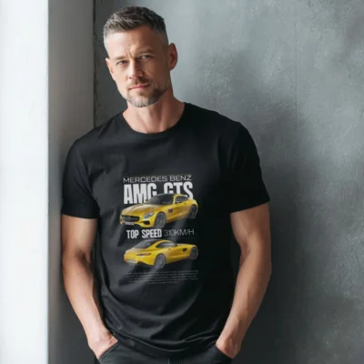 koszulka męska z nadrukiem mercedes benz amg gt s czarna