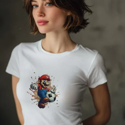 koszulka młodzieżowa damska z nadrukiem mario biała