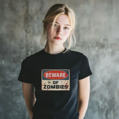 koszulka damska z nadrukiem zombi czarna