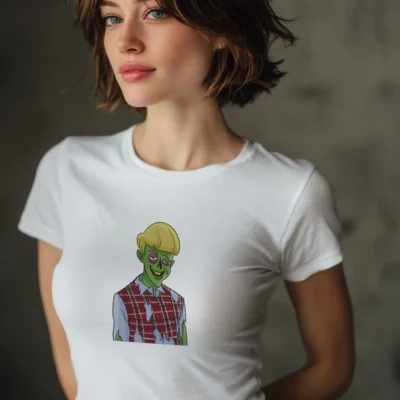 koszulka damska z nadrukiem zombi biała