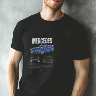 koszulka męska z nadrukiem mercedes benz amg gt roadster czarna