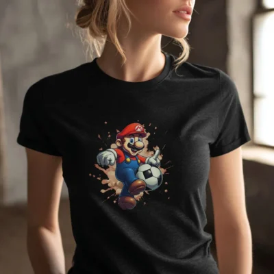 koszulka damska z nadrukiem mario czarna