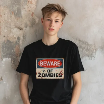 koszulka młodzieżowa męska z nadrukiem zombi czarna