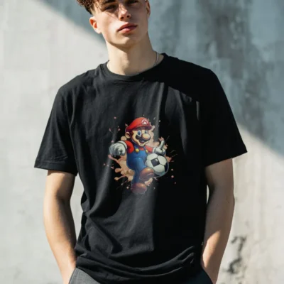 koszulka młodzieżowa męska z nadrukiem mario czarna