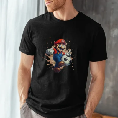 koszulka męska z nadrukiem mario czarna