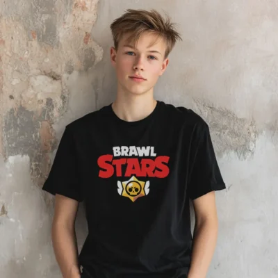 koszulka młodzieżowa męska z nadrukiem brawl stars czarna