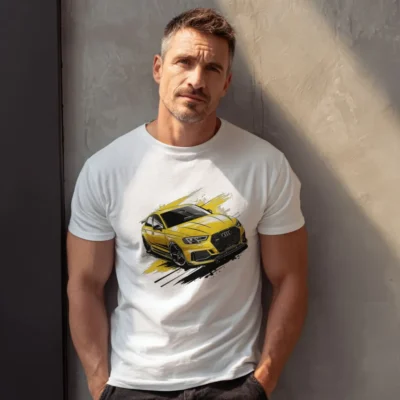 koszulka męska z nadrukiem audi biała