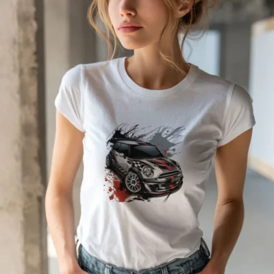 koszulka damska z nadrukiem mini cooper biała