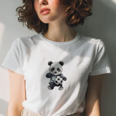 koszulka damska z nadrukiem panda biała