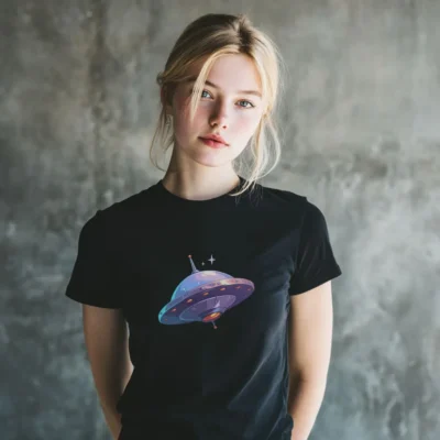 koszulka damska z nadrukiem ufo czarna