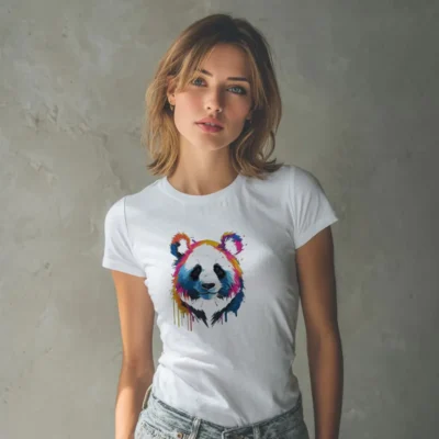 koszulka damska z nadrukiem panda biała