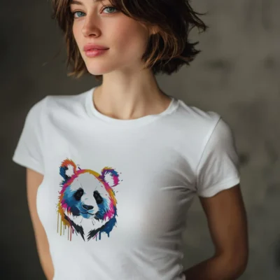 koszulka młodzieżowa damska z nadrukiem panda biała