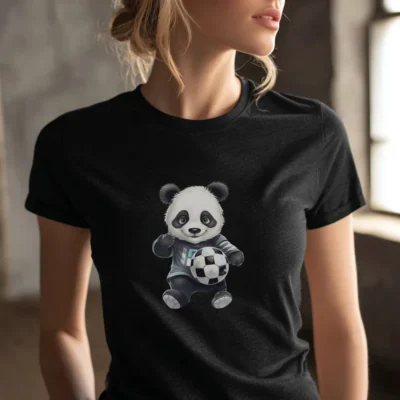 koszulka damska z nadrukiem panda czarna