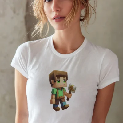 koszulka młodzieżowa damska z nadrukiem minecraft biała
