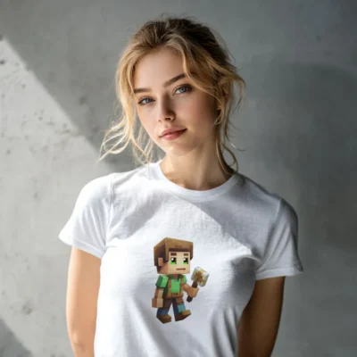 koszulka damska z nadrukiem minecraft biała