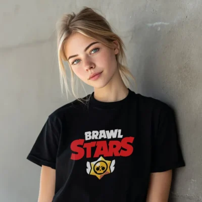 koszulka młodzieżowa damska z nadrukiem brawl stars czarna