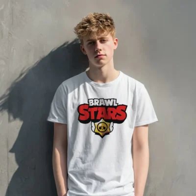 koszulka młodzieżowa męska z nadrukiem brawl stars biała