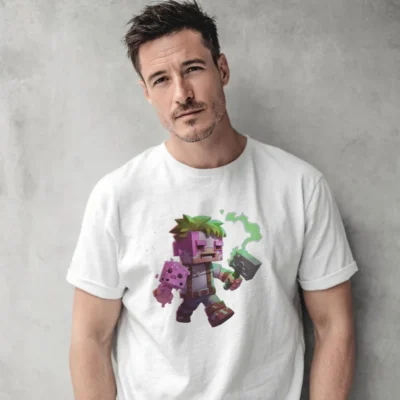 koszulka męska z nadrukiem minecraft biała